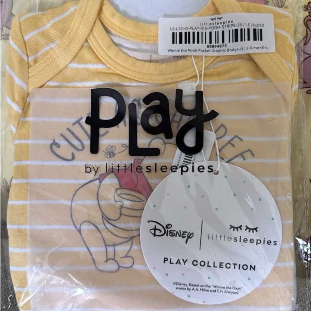 Little Sleepies Yellow and White Striped Winnie the Pooh Bodysuit